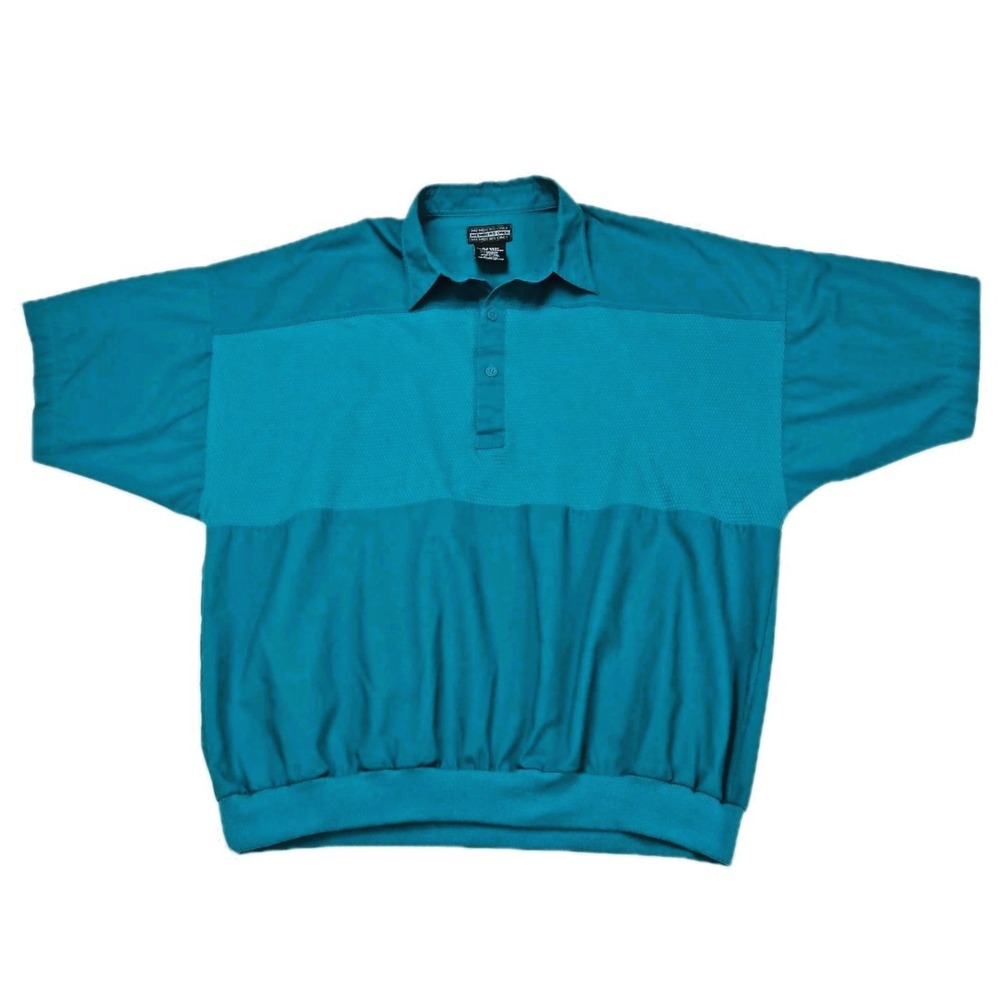 Members Only Vintage 90s Teal Colorblock‎ Textured Polo Shirt Mens XL Korea